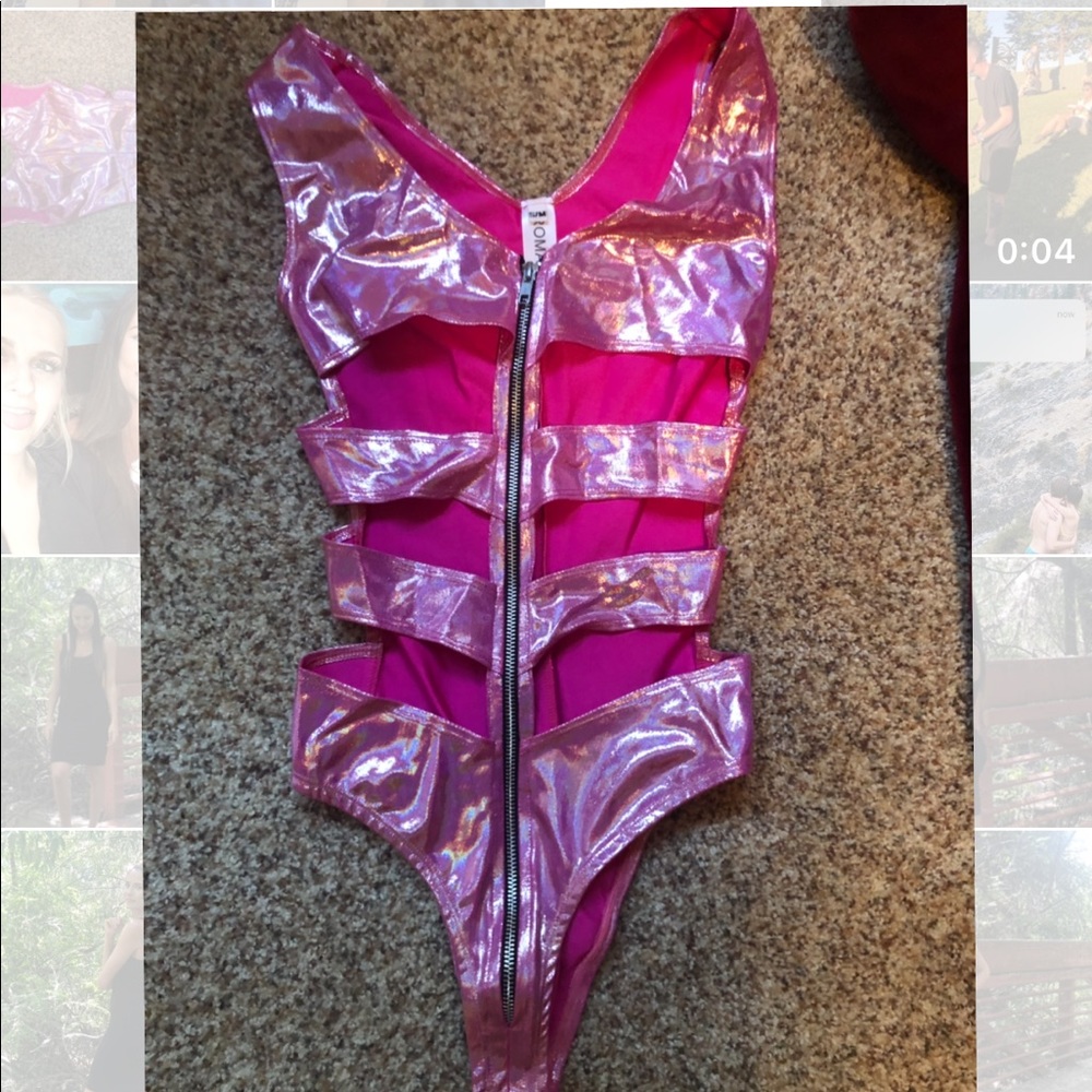 Pink glitter bodysuit with underboob. Size S/M
